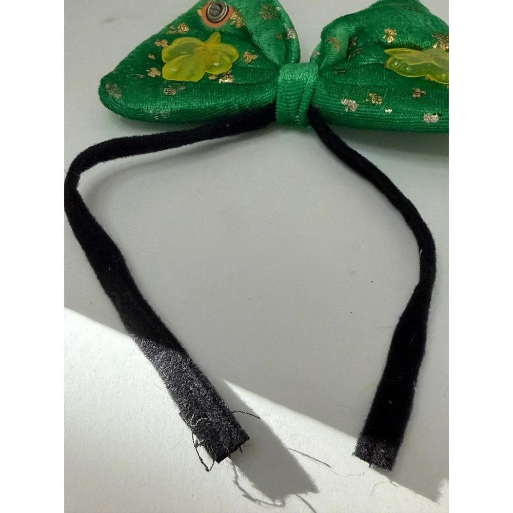 St Patricks Day‎ Green Light Up Bow Shamrock Gold Foil Velvet Headband Necktie